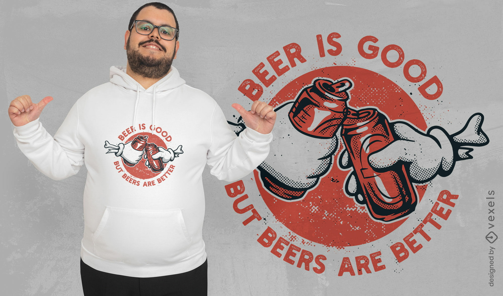 Karikaturhände, die Bier-T-Shirt-Design halten