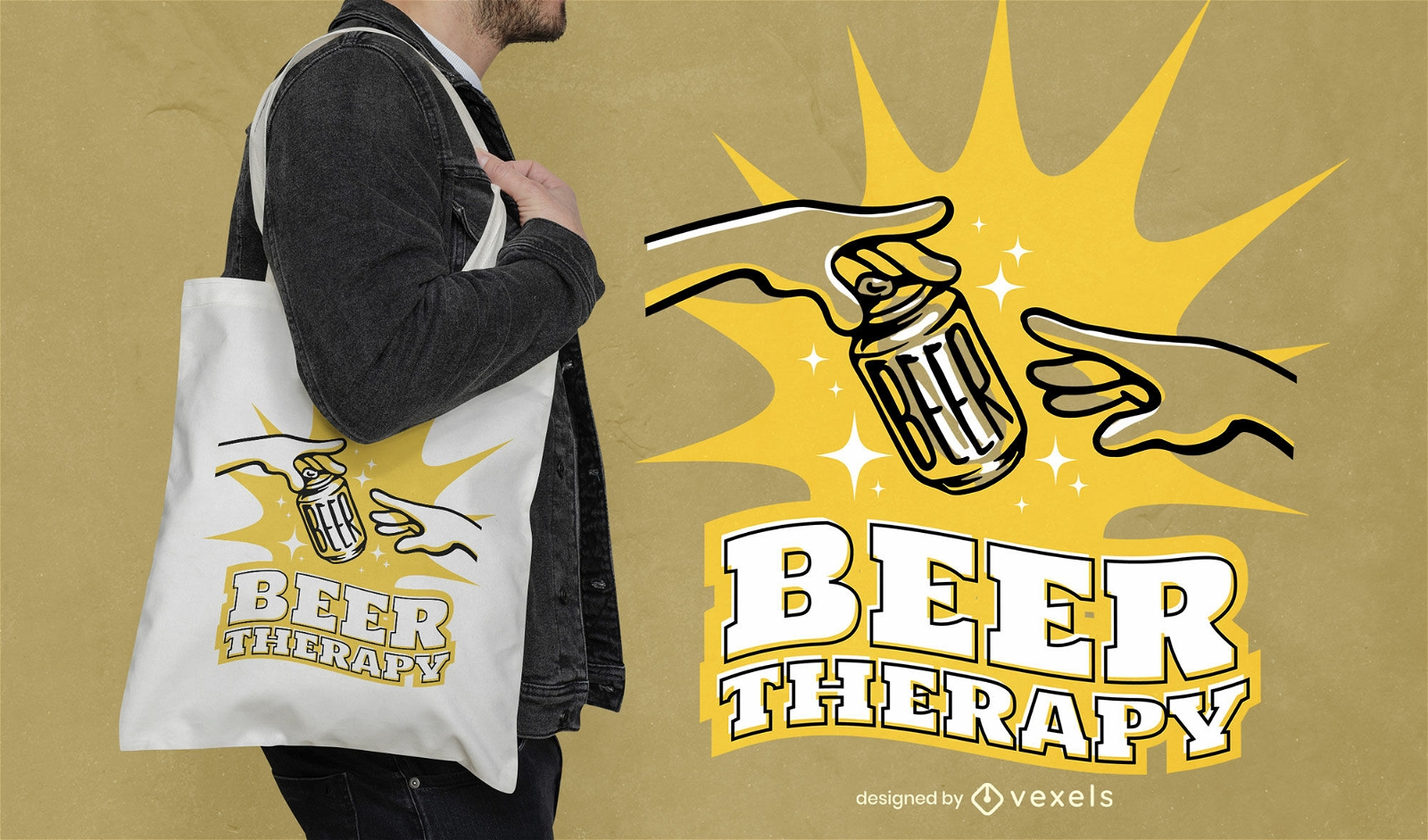 Diseño de bolsa de asas de parodia de terapia de cerveza.