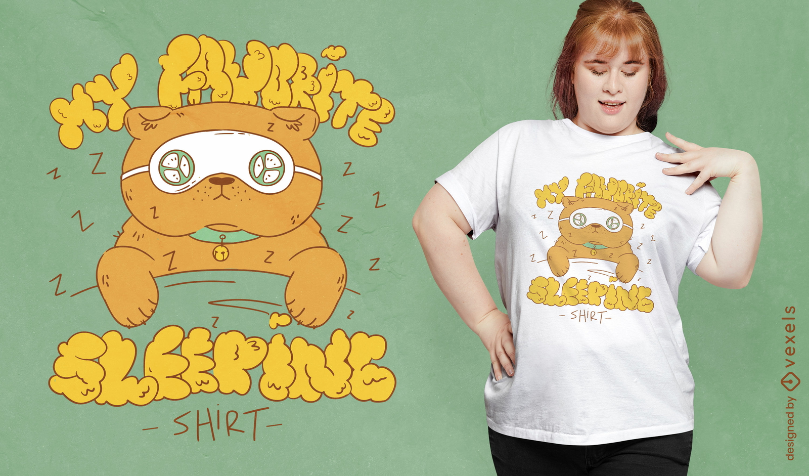 Sleeping mask cat cartoon t-shirt design