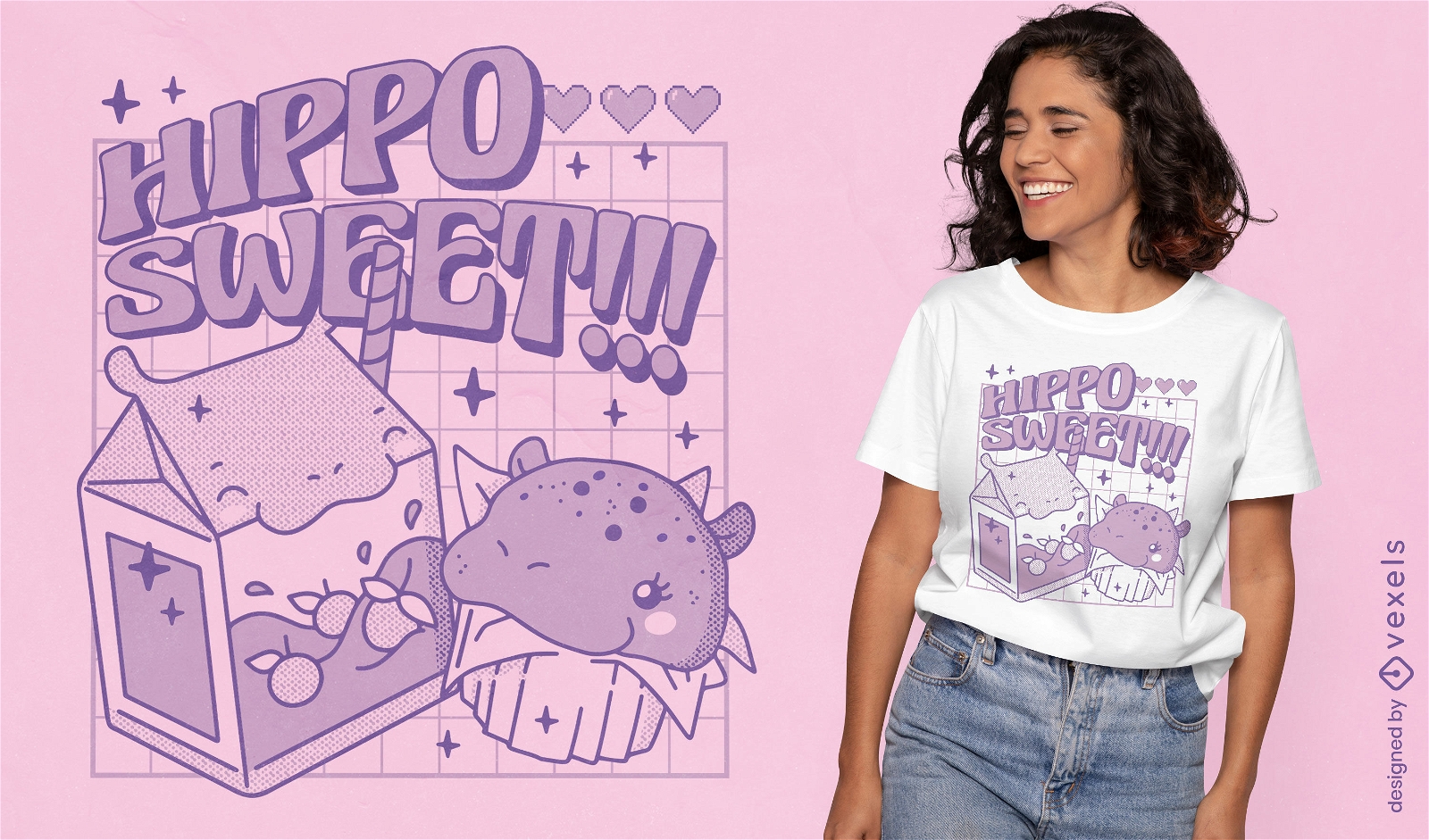 Diseño de camiseta kawaii dulce hipopótamo