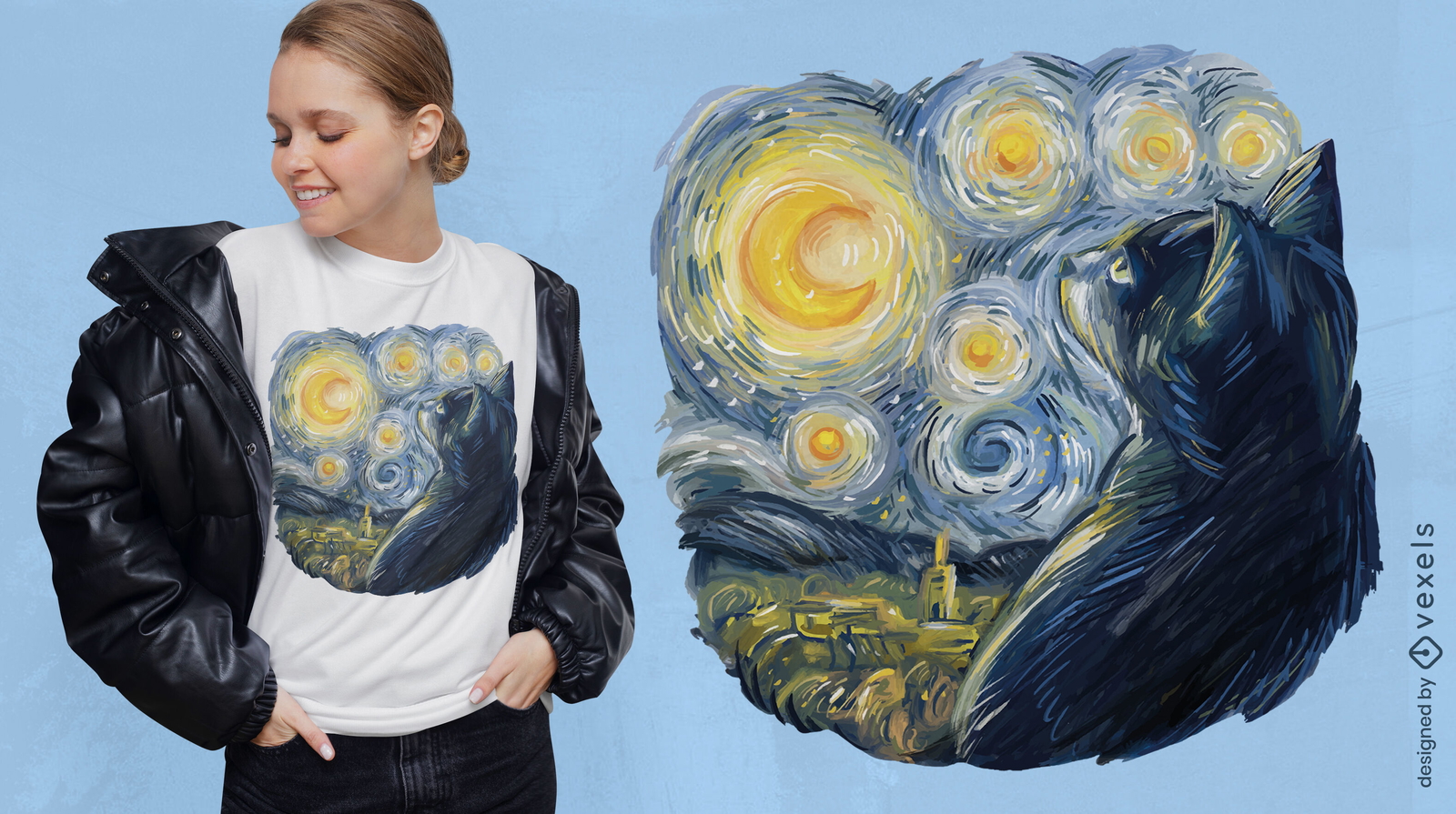 Design de camiseta com gato Van Gogh