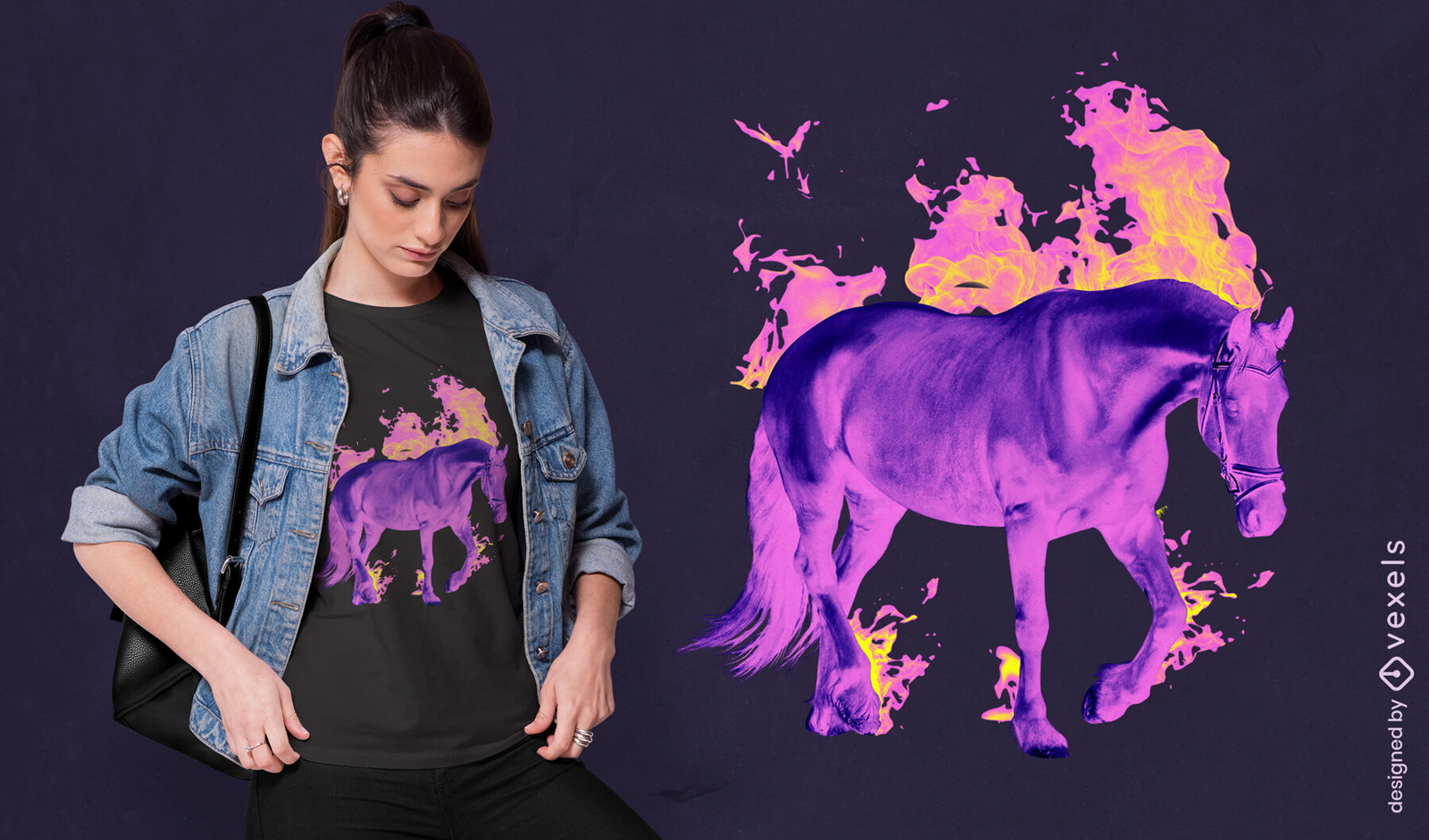 Horse on fire photographic t-shirt psd