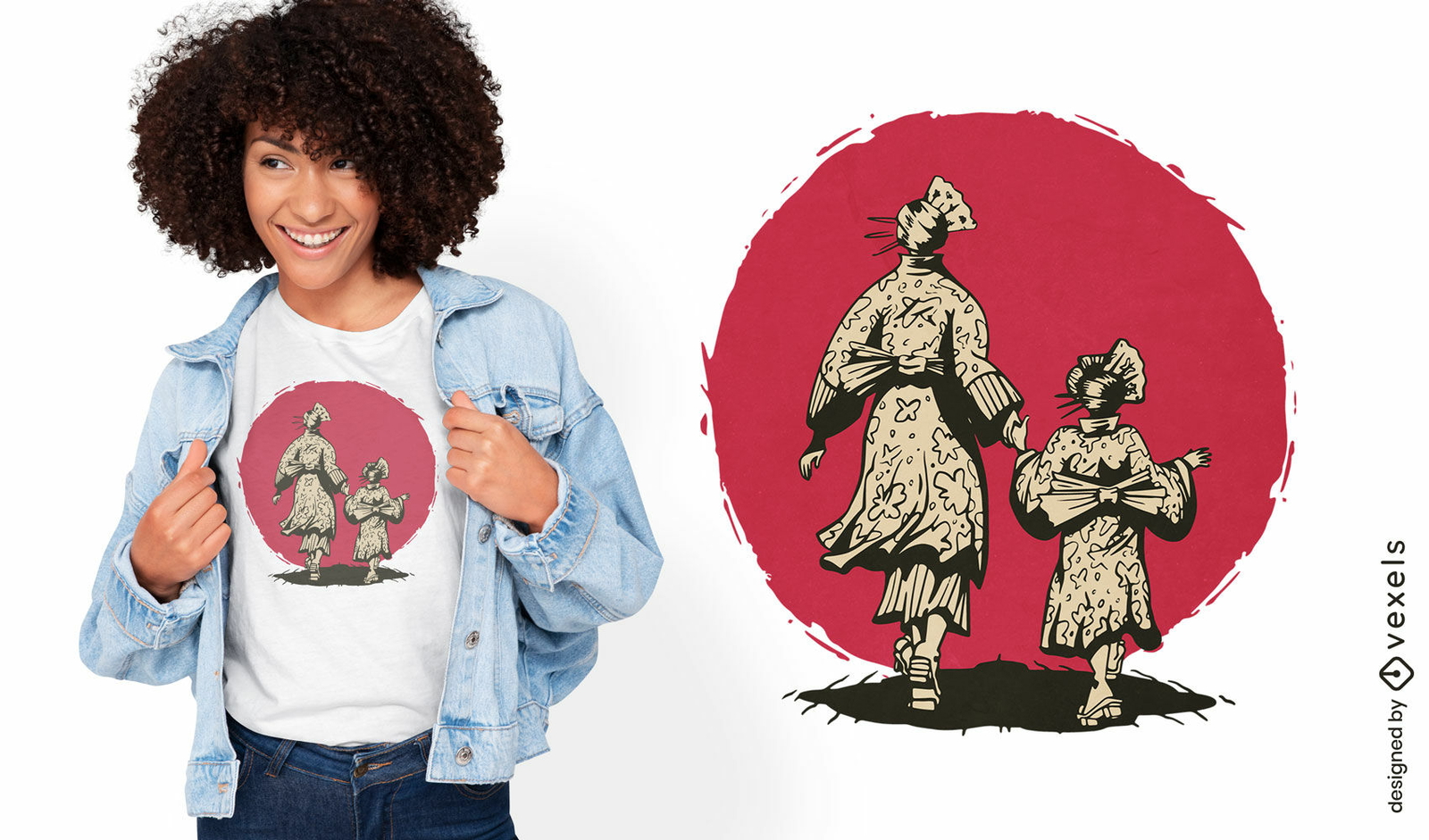 Design de camiseta samurai mãe e filha