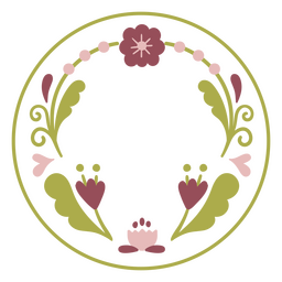 Marco de círculo floral verde y morado Diseño PNG