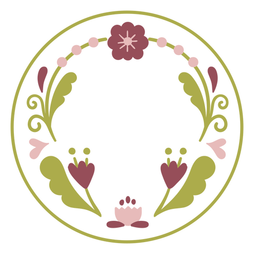 quadro de c?rculo floral verde e roxo Desenho PNG