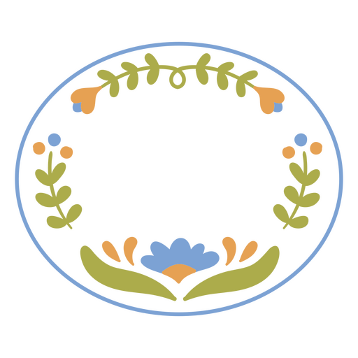 Marco ovalado con adornos florales. Diseño PNG