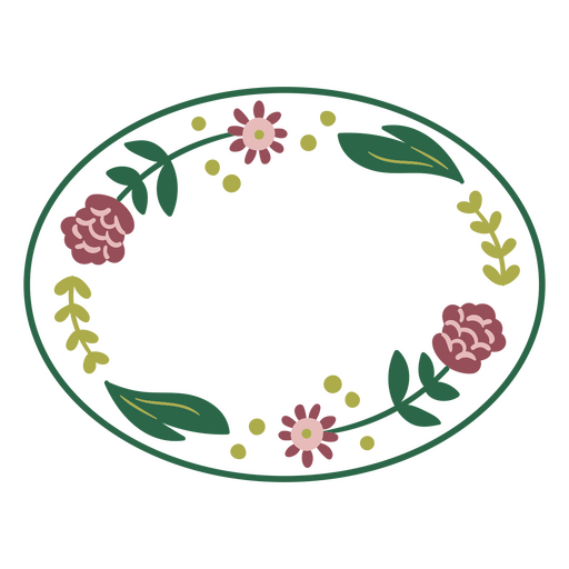 Green oval with flower decorations PNG Design