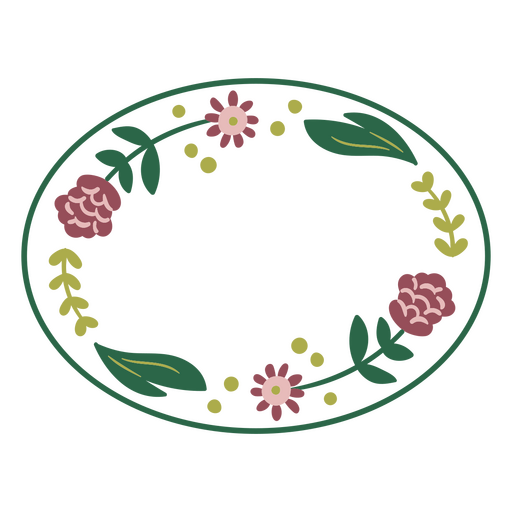 Óvalo verde con adornos florales. Diseño PNG