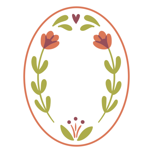 Marco ovalado con flores y hojas. Diseño PNG
