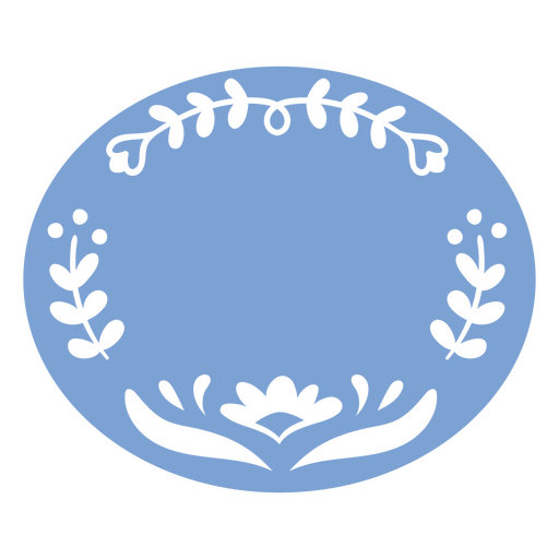 Blaues Oval mit Blumen