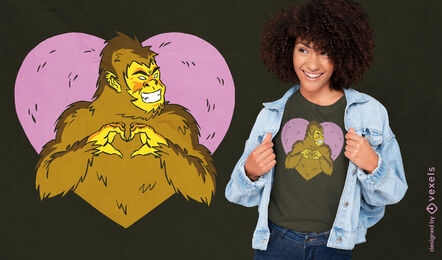 Bigfoot monster and heart t-shrit design