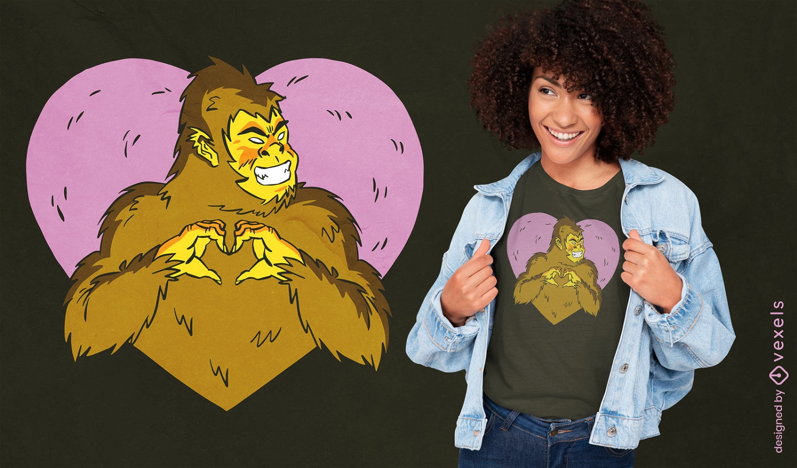 Bigfoot-Monster und Herz-T-Shirt-Design