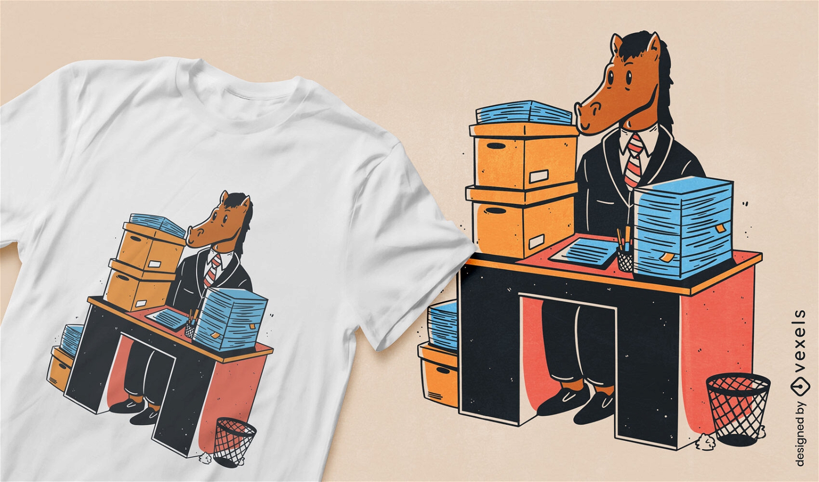 Pferdetier-Schreibtischangestellter-T-Shirt Entwurf