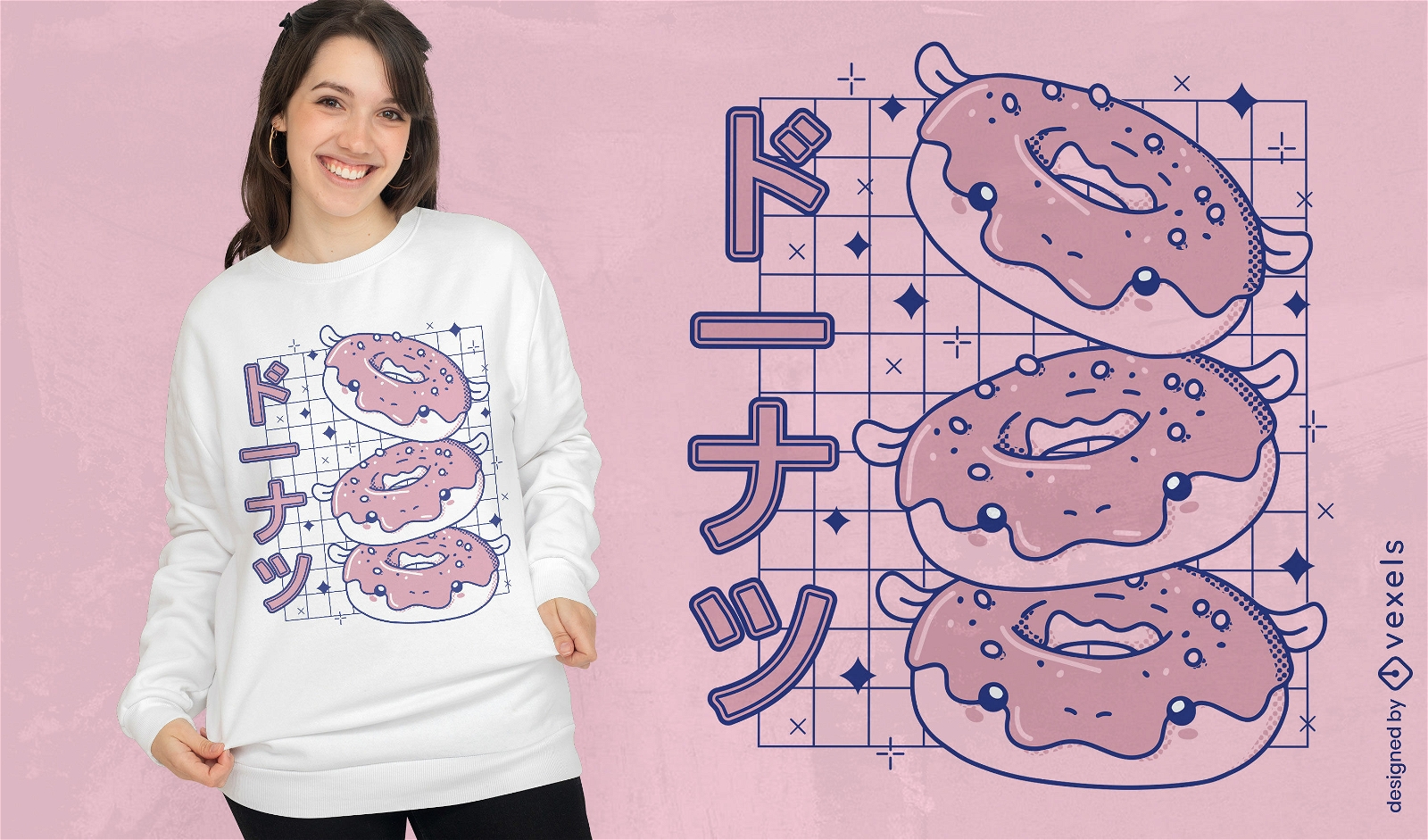 Design de camiseta de rosquinhas de hipopótamo Kawaii