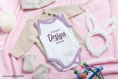 Baby onesie with winter clothes mockup