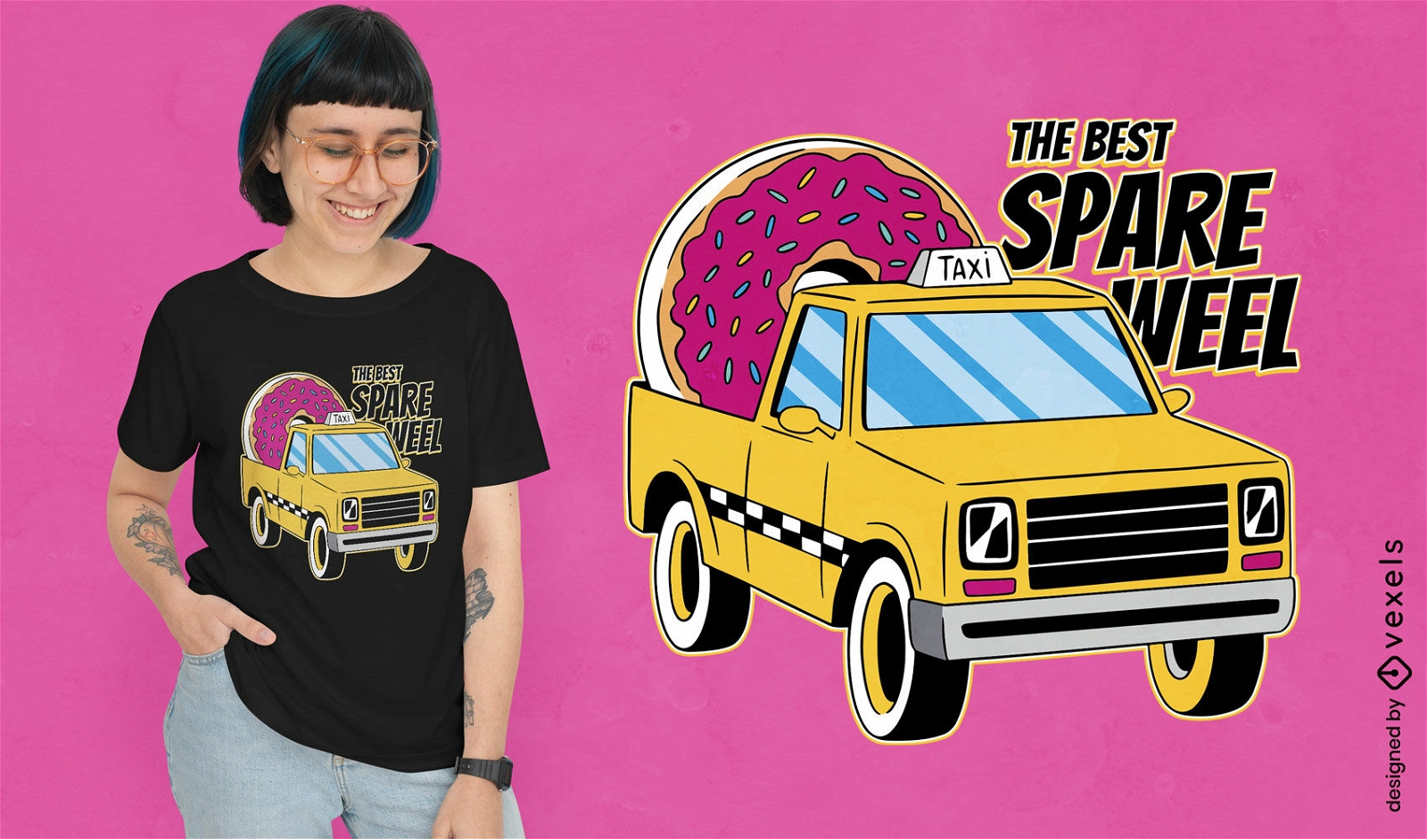 Taxiauto mit Donut-T-Shirt-Design