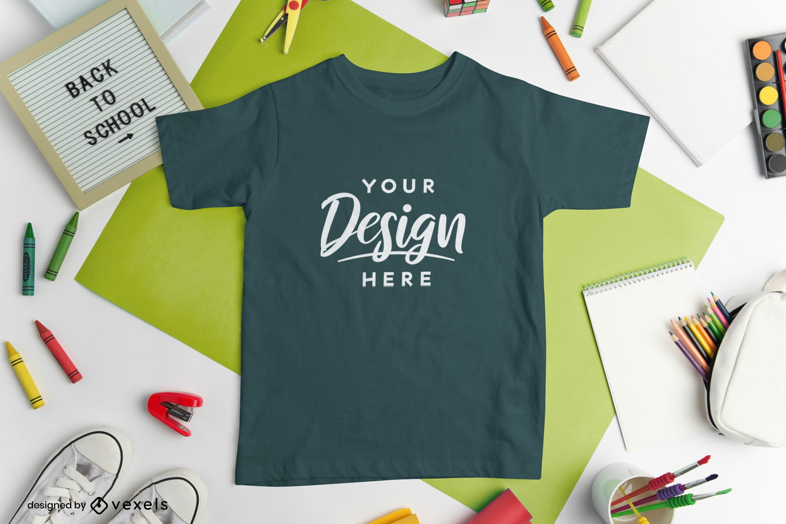 Children t-shirt with school supplies mockup