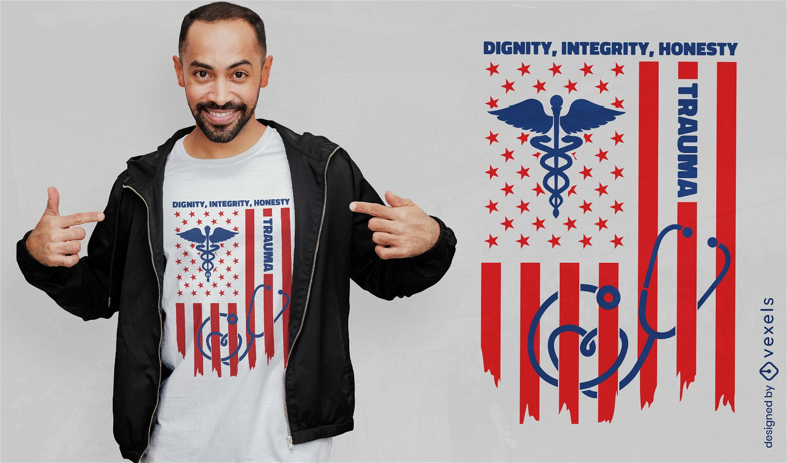 Design de t-shirt de bandeira de medicina dos estados unidos