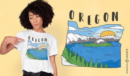 Mapa de Oregon e design de camiseta de paisagem