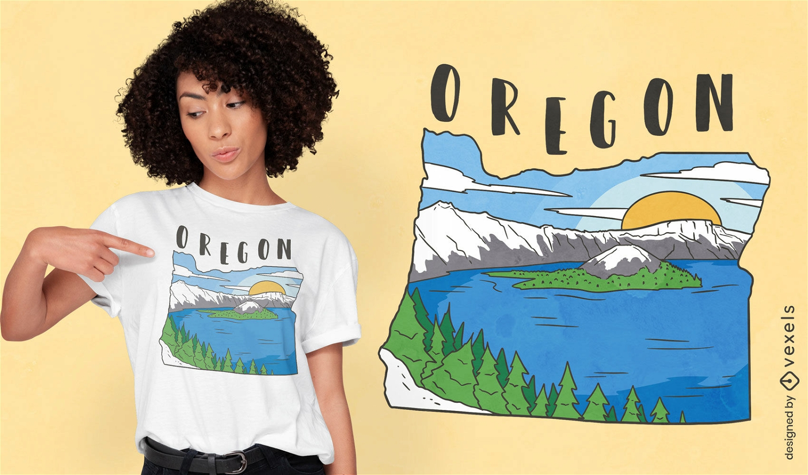 Oregon map and landscape t-shirt design
