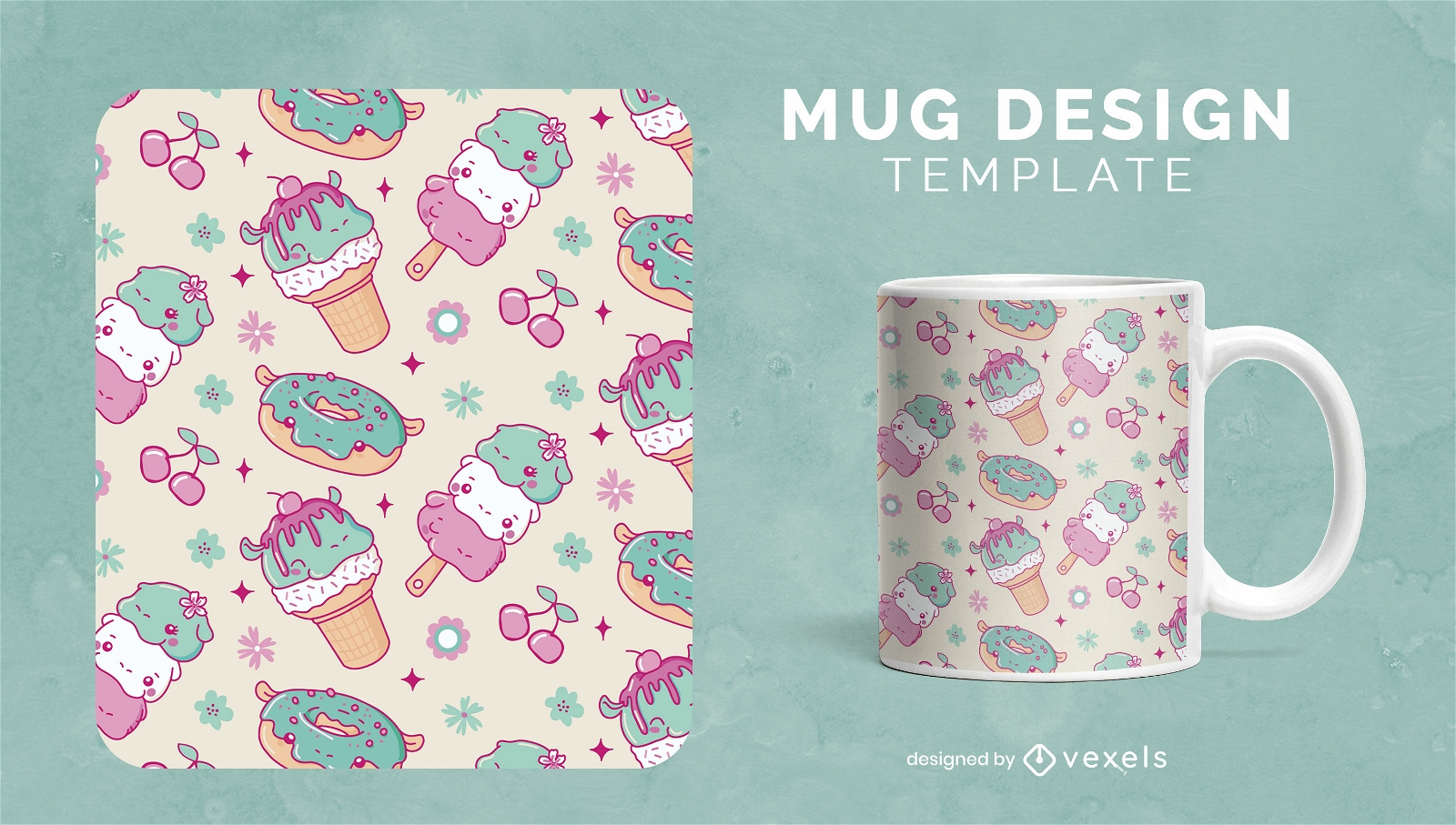 Diseño de taza de patrón de bocadillos dulces de hipopótamo