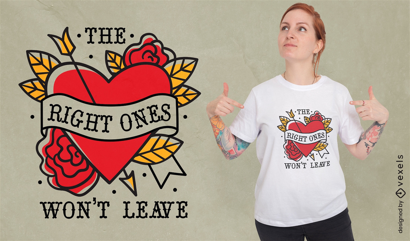 Herztätowierung und Liebeszitat-T-Shirt-Design