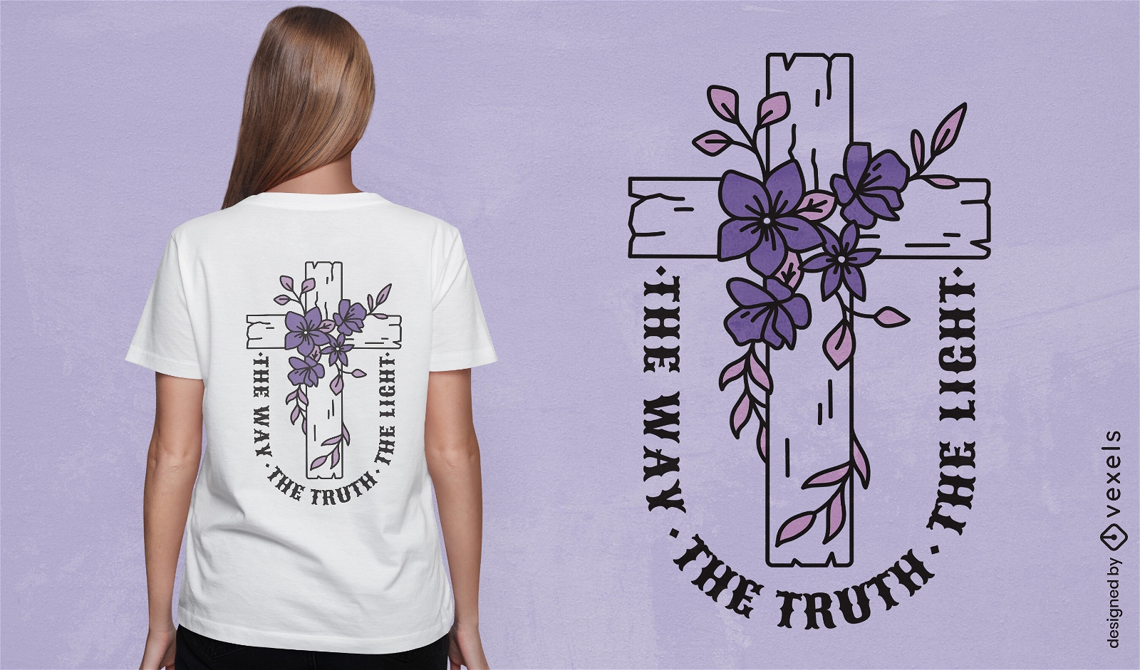 Diseño de camiseta de cruz de fe floral.