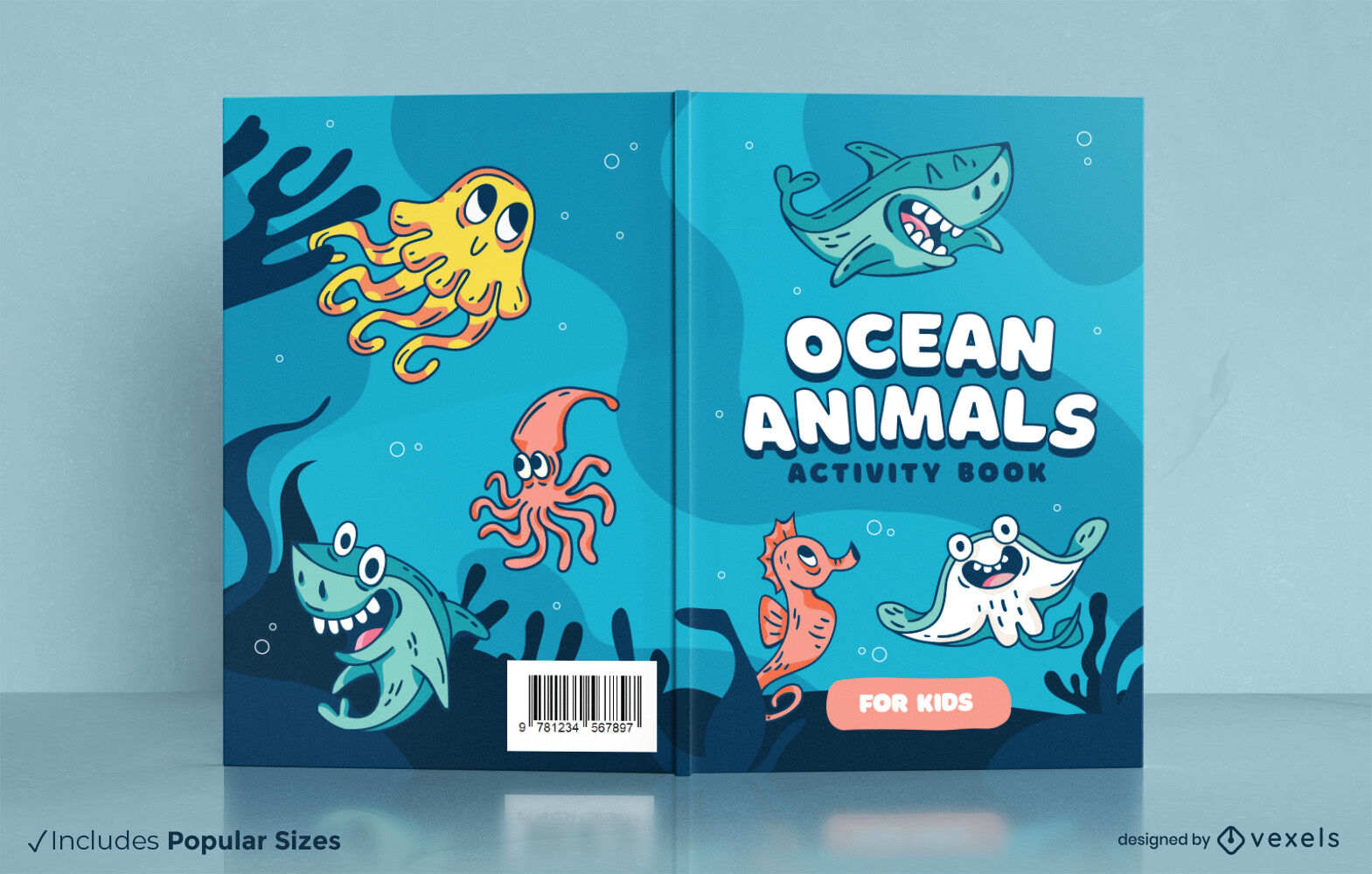 Design de capa de livro de desenhos animados de animais oceânicos