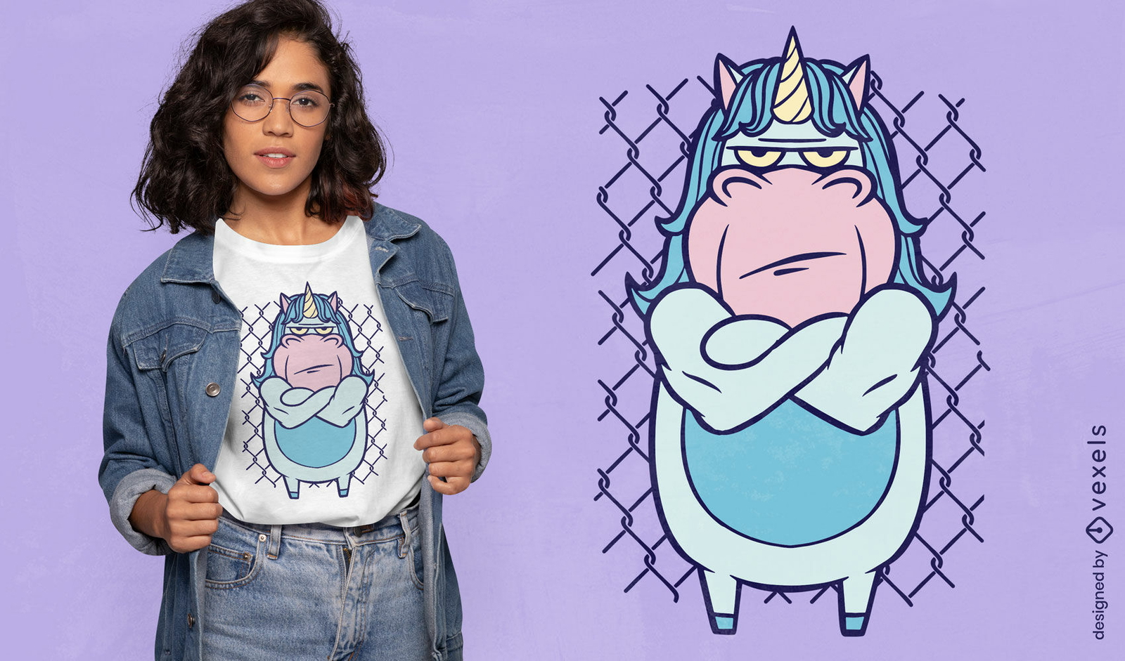 Diseño de camiseta de dibujos animados de criatura unicornio enojado