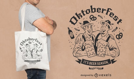 Oktoberfest men drinking beer tote bag design