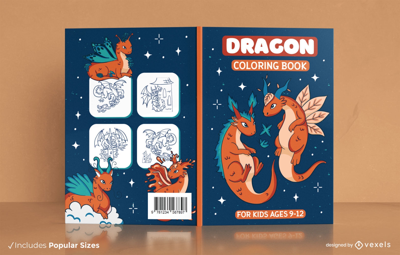 Design de capa de livro de criaturas de dragão voador