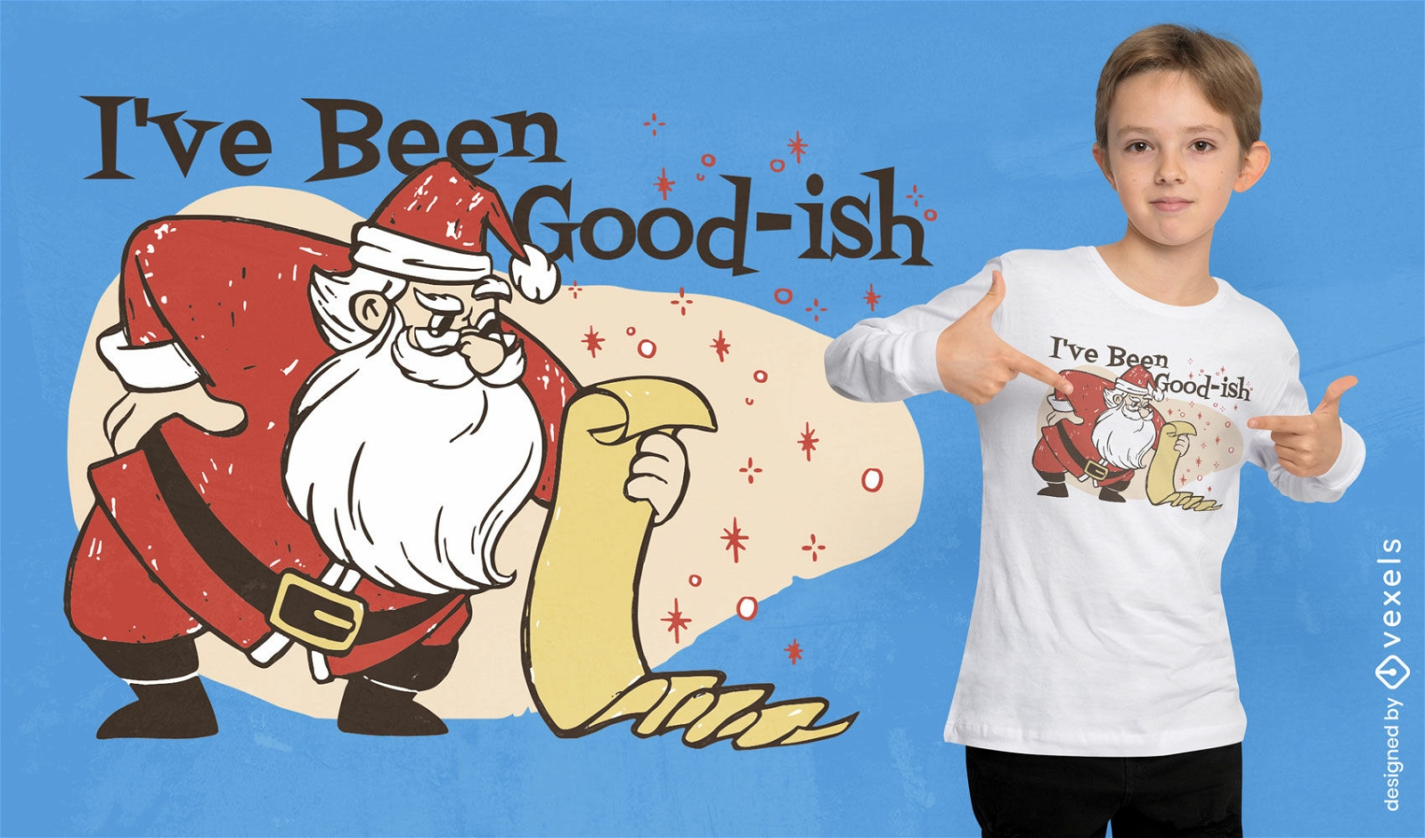 Cartoon-T-Shirt-Design der Liste des Weihnachtsmanns