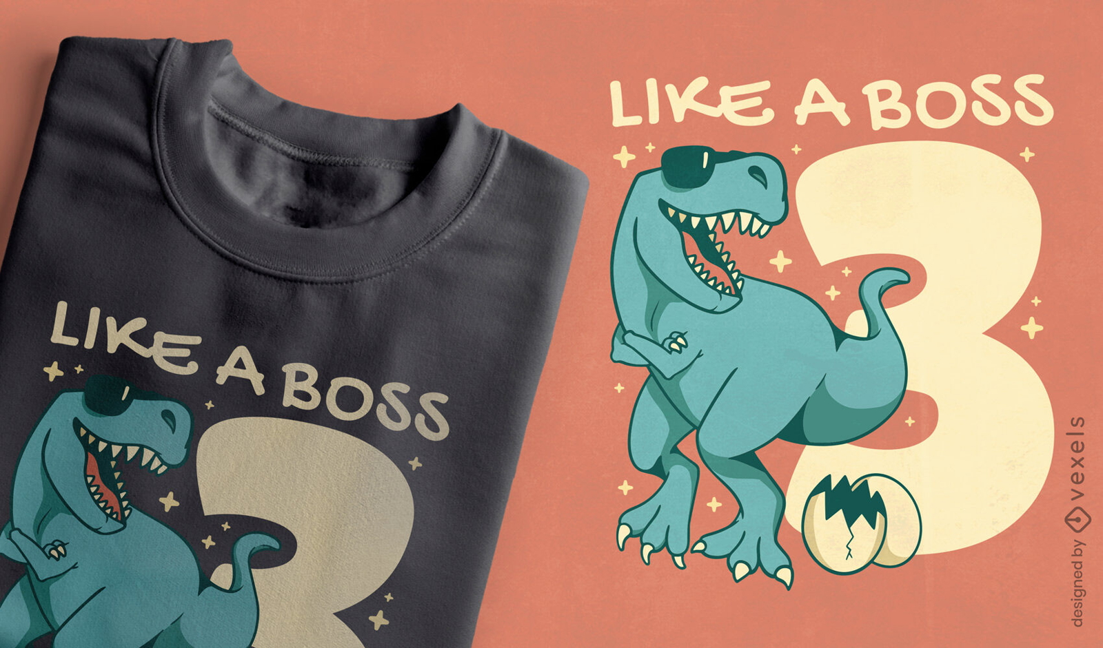 Diseño de camiseta de tercer cumpleaños de dinosaurio T-rex