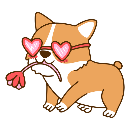 Corgi bonito com flores e óculos de sol Desenho PNG