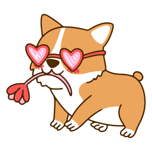Cute corgi with flowers and sunglasses PNG Design