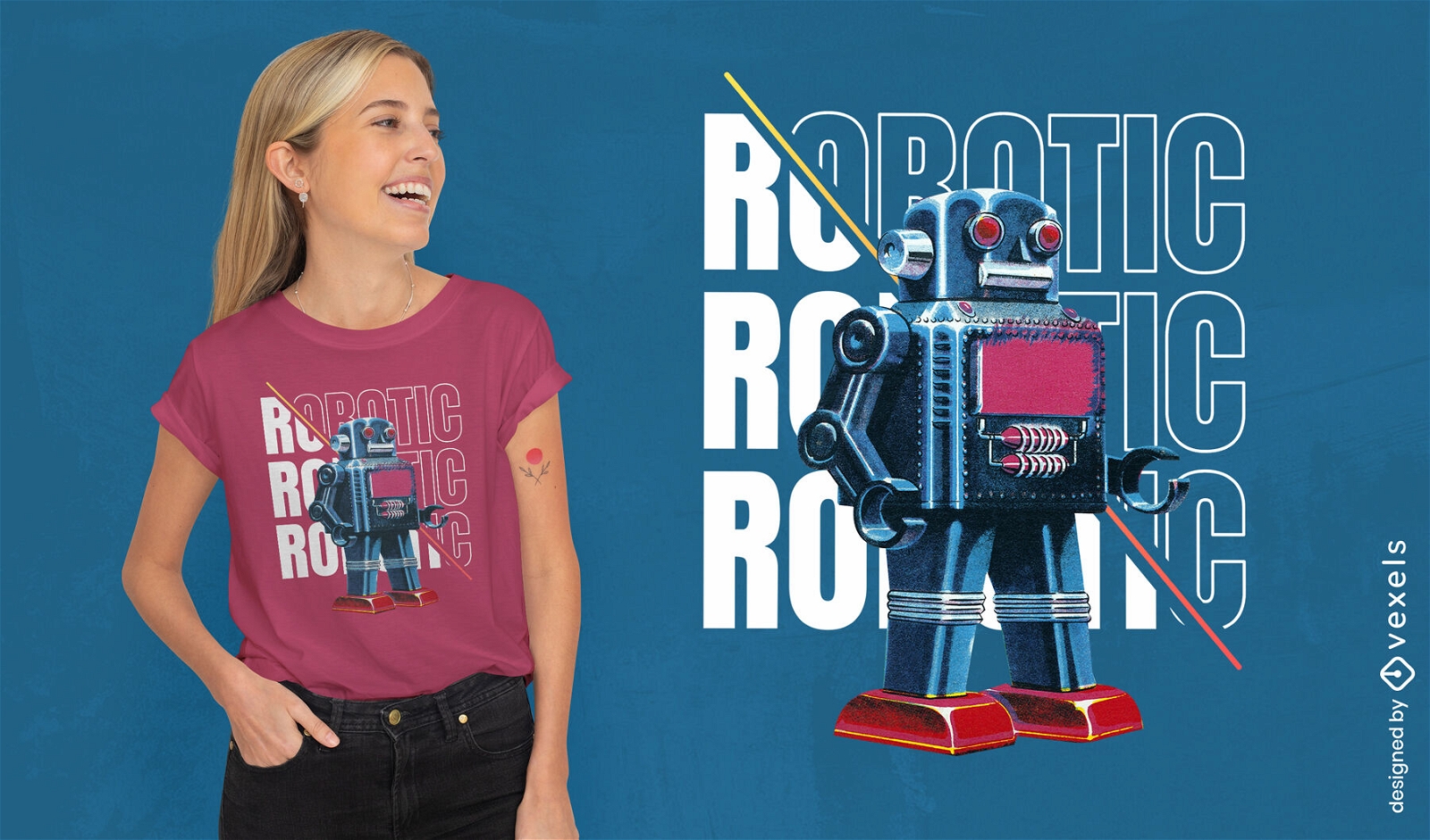 Design de camiseta psd de robô vintage
