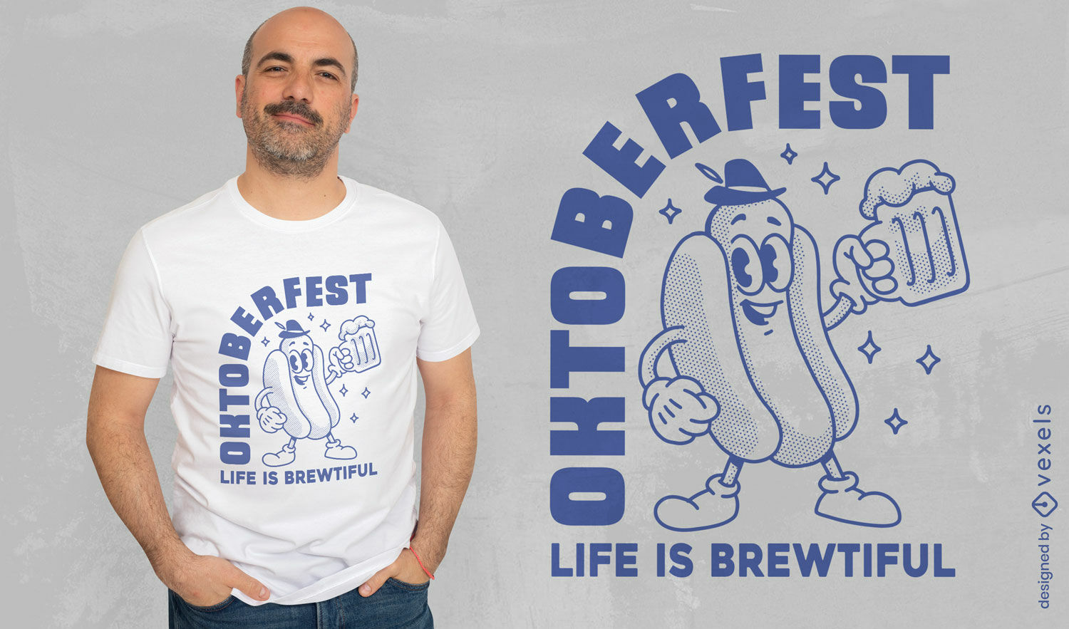 Diseño de camiseta de dibujos animados de salchicha de Oktoberfest