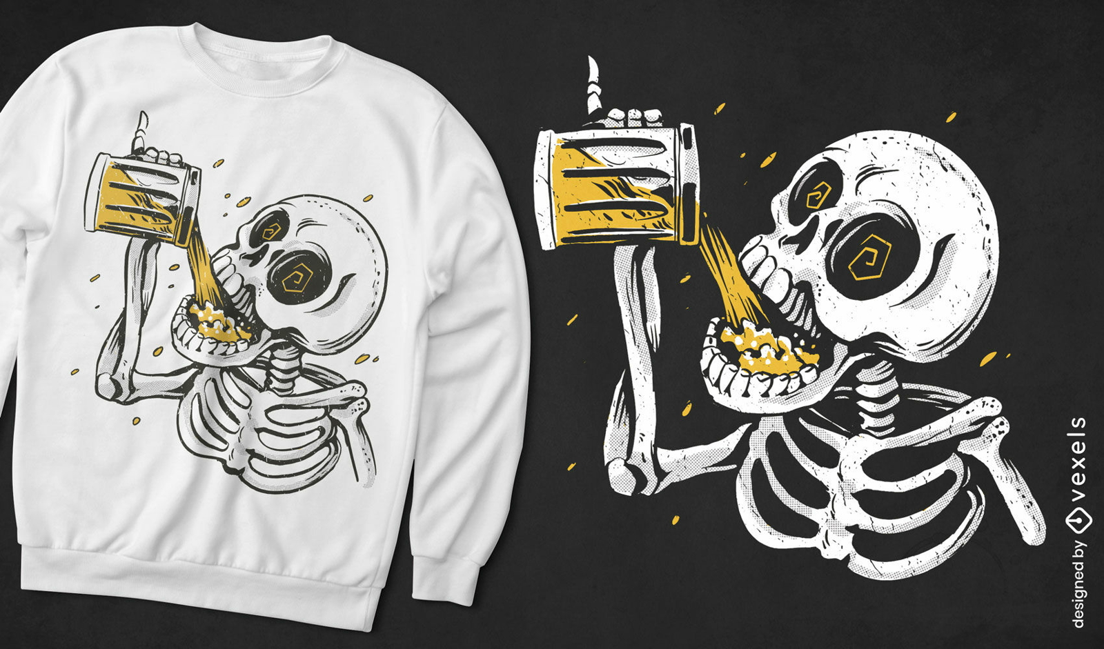 Diseño de camiseta de bebida de cerveza bebiendo esqueleto