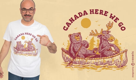 Kanadisches Elch- und Bären-Kanu-T-Shirt-Design