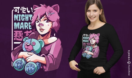 Chica anime con diseño de camiseta de oso de peluche.