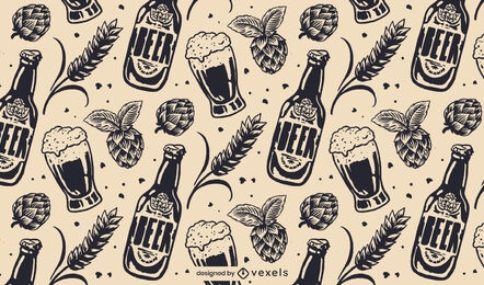 Beer bottles and hops pattern design