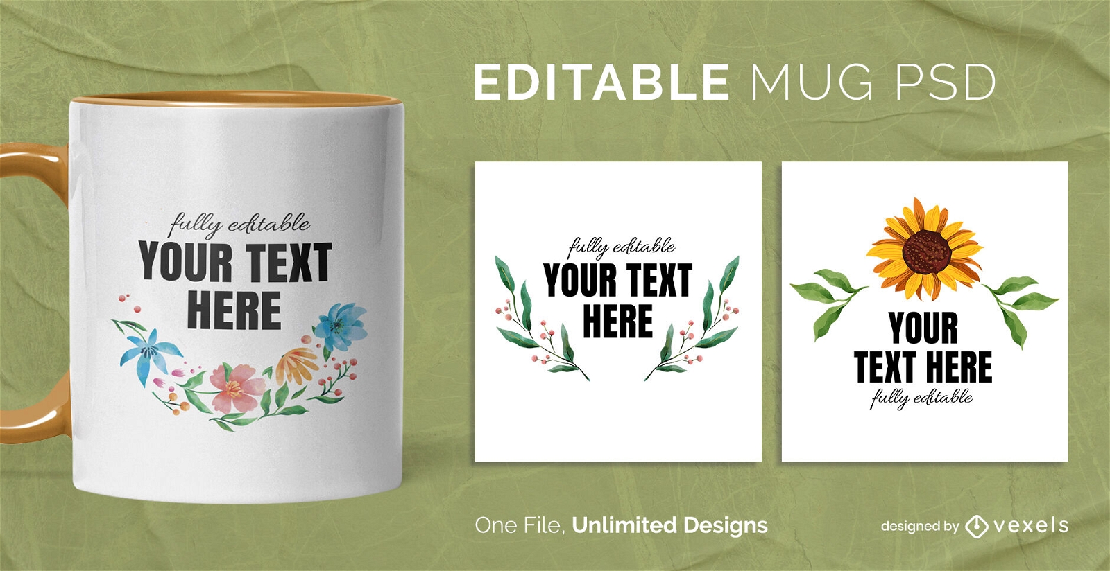 Watercolor flowers scalable mug template