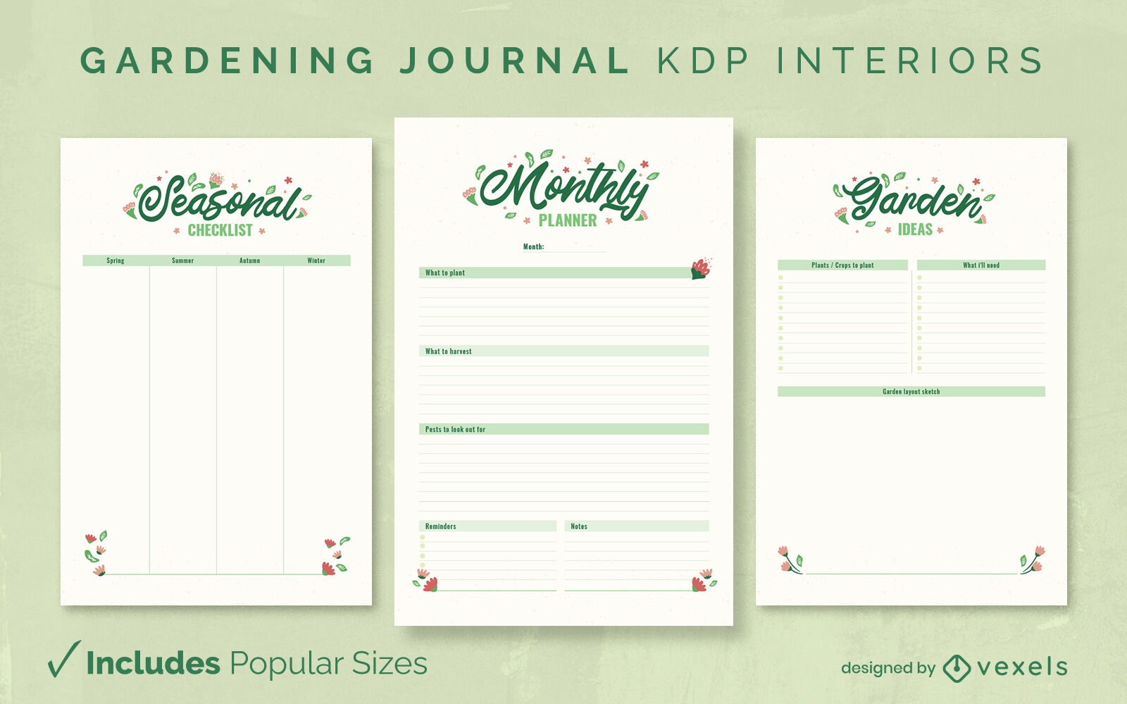 Lettering gardening journal template KDP interior design