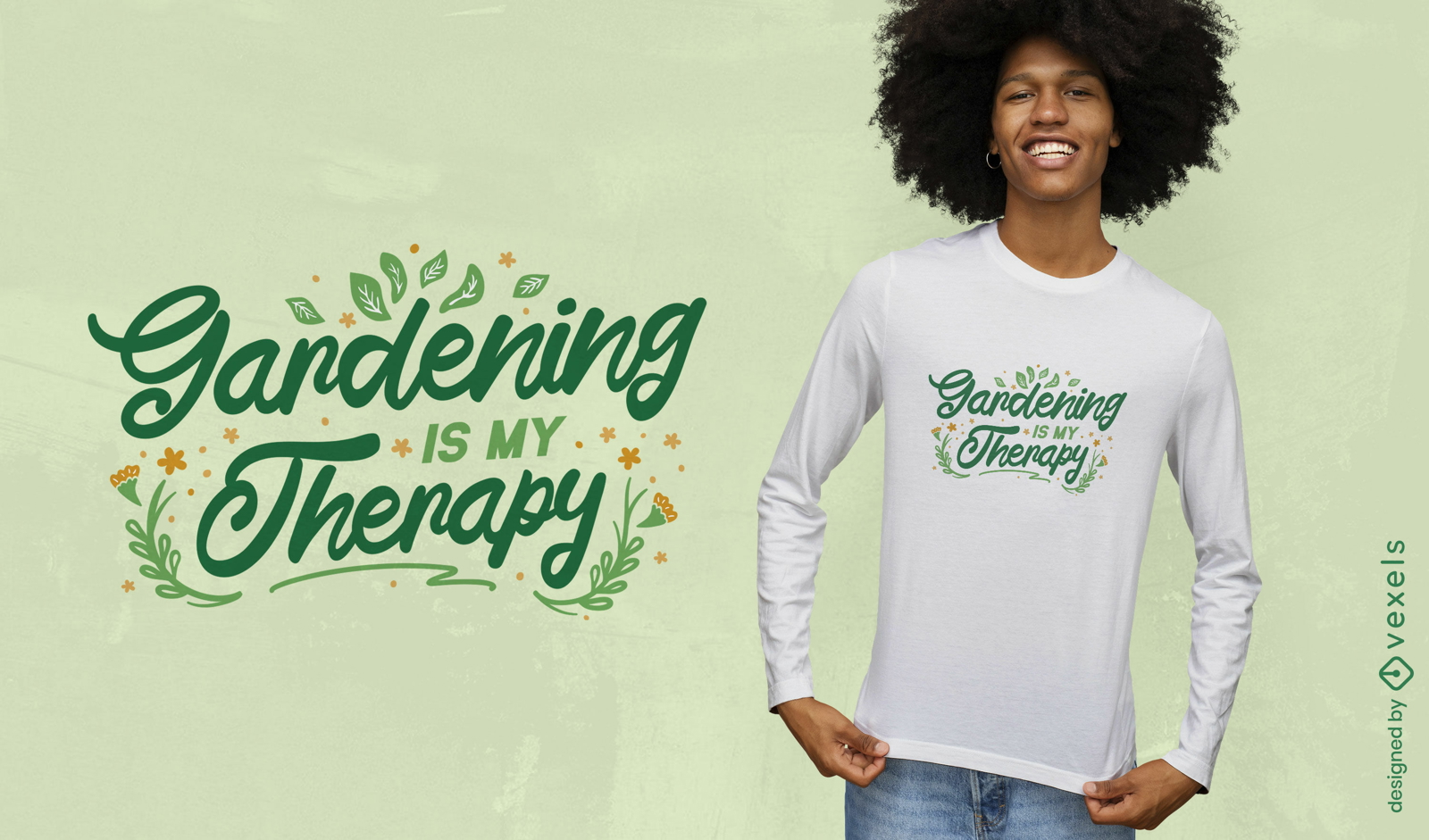 Diseño de camiseta de cita de terapia de jardinería.
