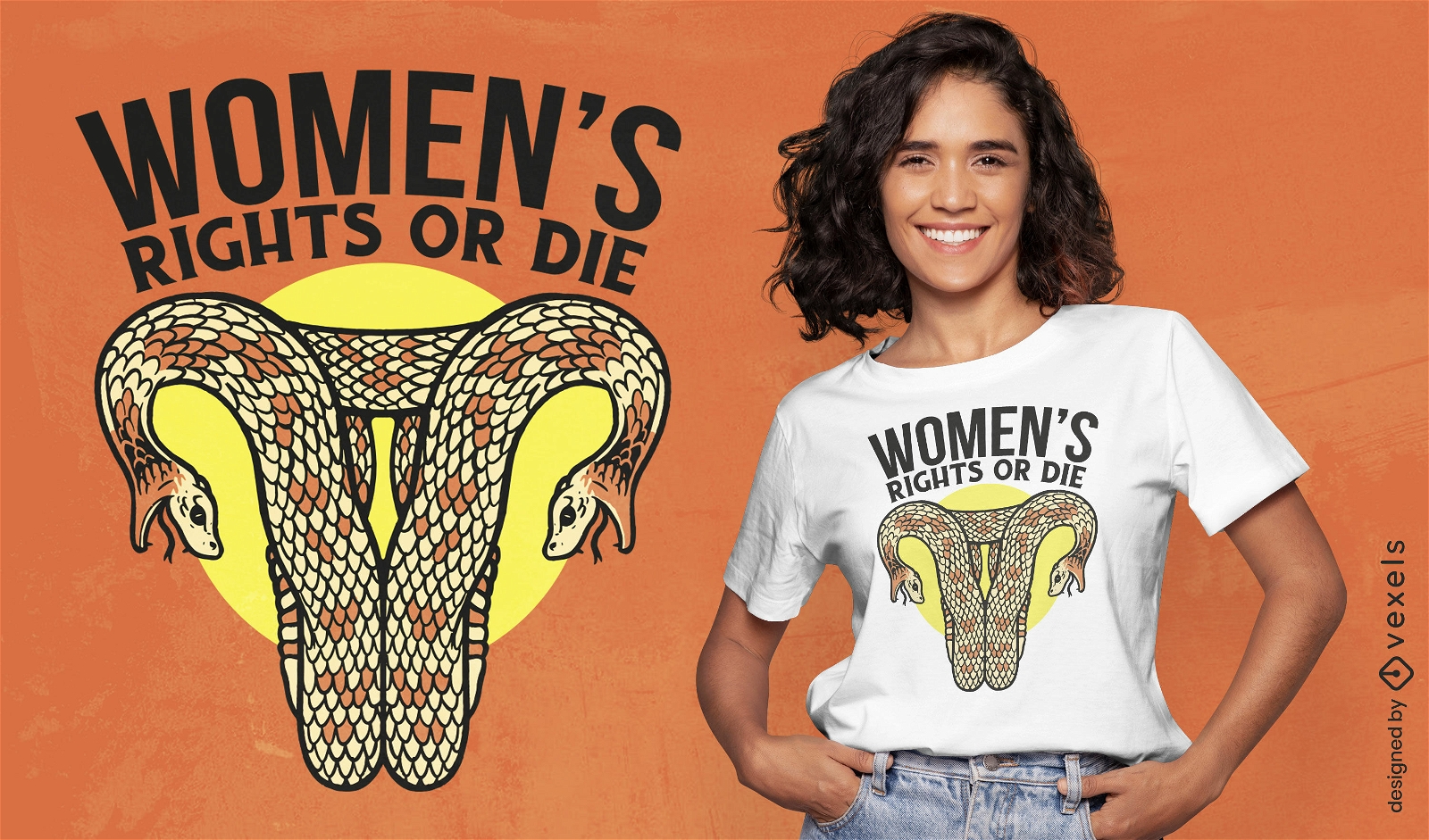 Design de camiseta de direitos femininos do útero em forma de cobra