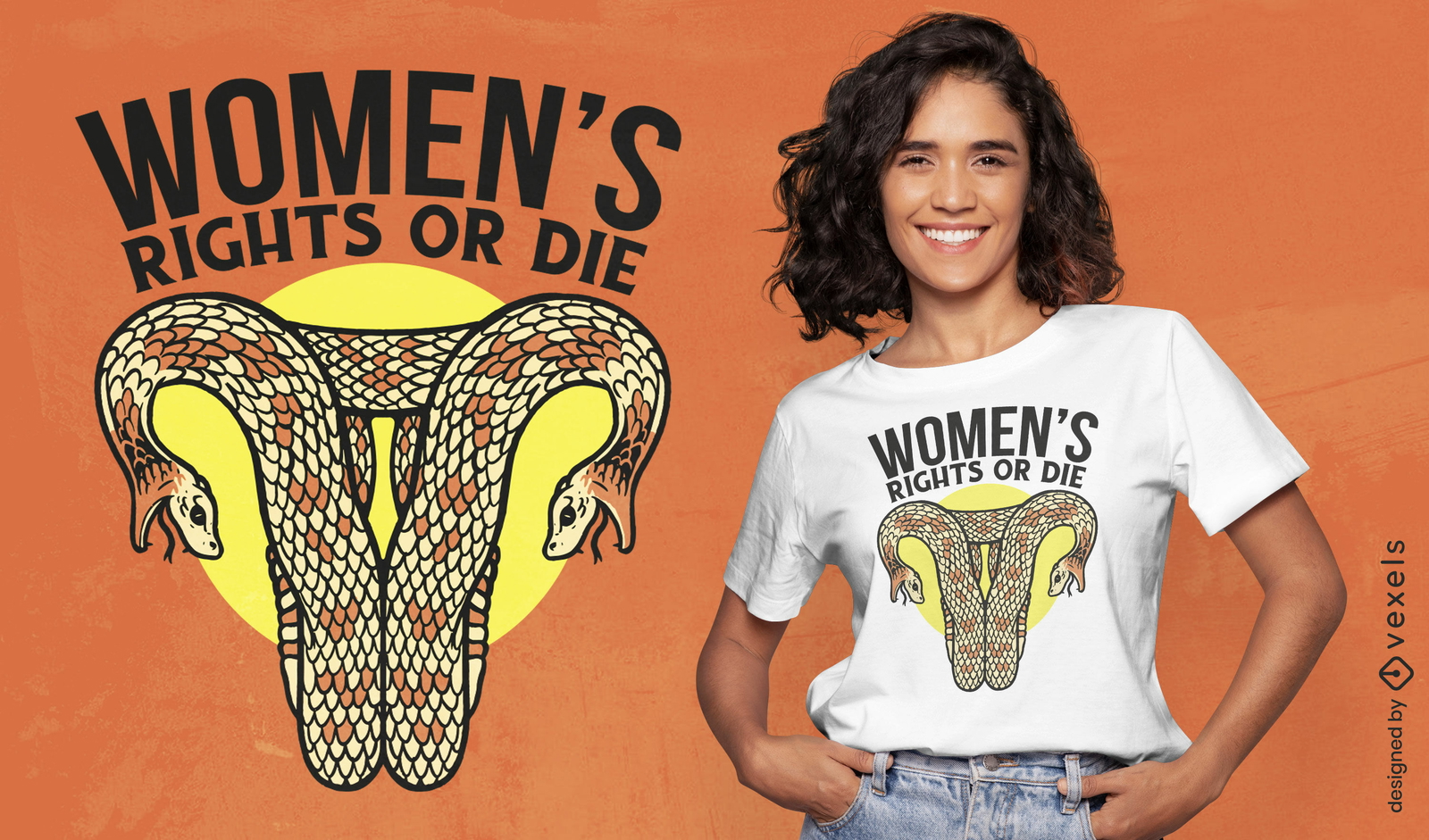 Design de camiseta de direitos femininos do útero em forma de cobra