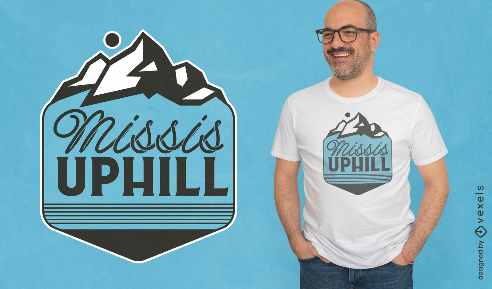 Diseño de camiseta mister uphill insignia de montaña