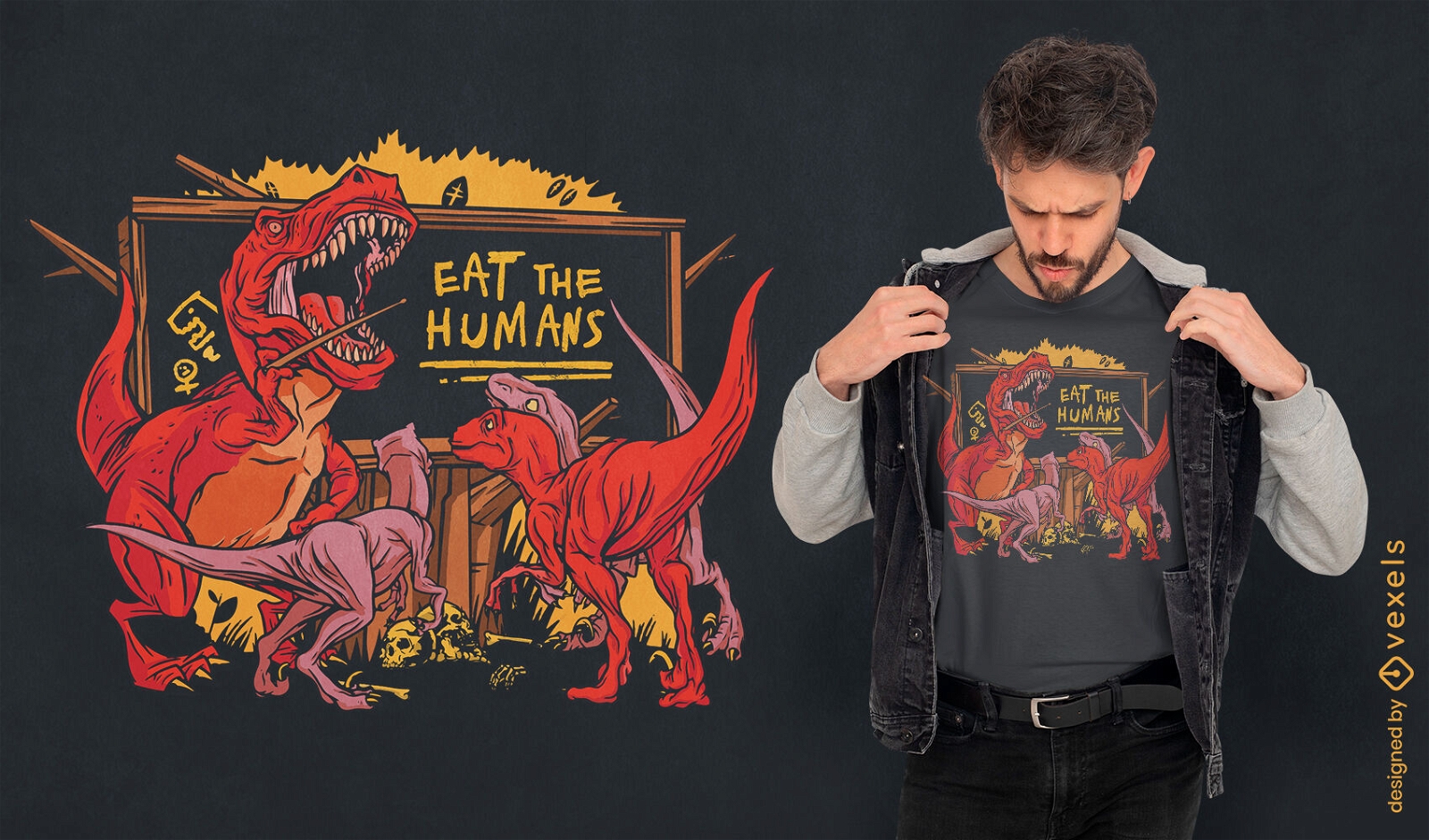 Design de camiseta de professor de dinossauro T-rex