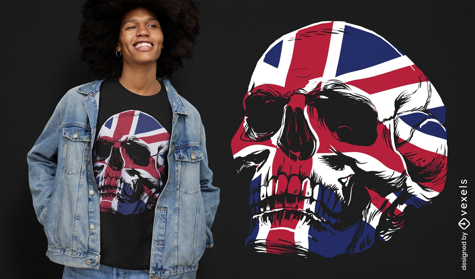 Skull with britain flag t-shirt design