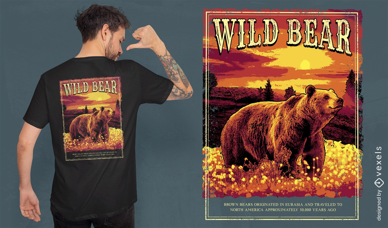 Design de camiseta psd de floresta de urso selvagem